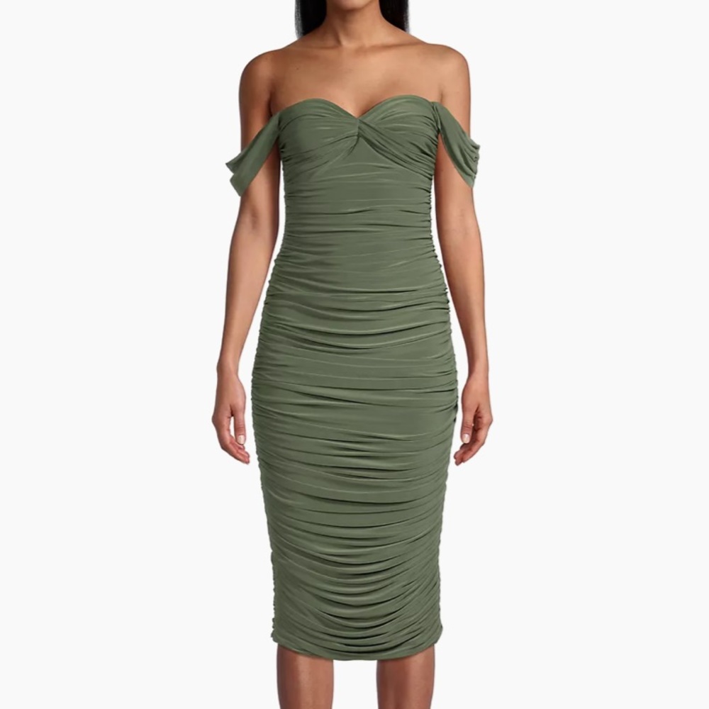 Norma Kamali Walter Off-The-Shoulder Ruched Cocktail Dress